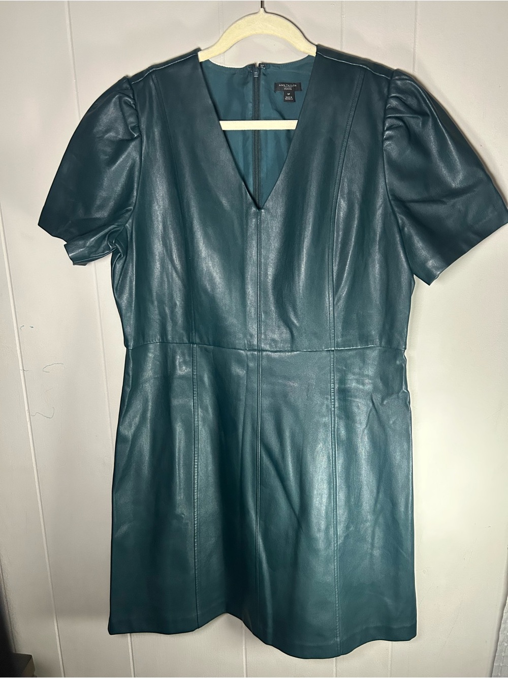 Ann Taylor 16P Forest Green Faux Leather Dress